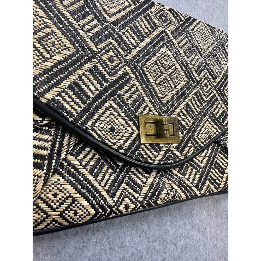 Woven Geometric Envelope Clutch Tan Black